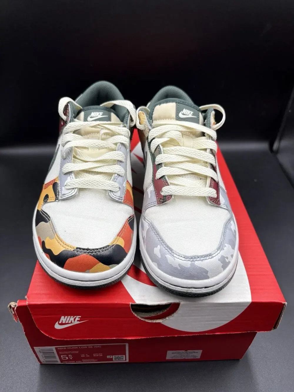 Nike Dunk Low SE Grade School Sail Multi-Camo DB1909-100 Youth Size 5.5=W Sz 7